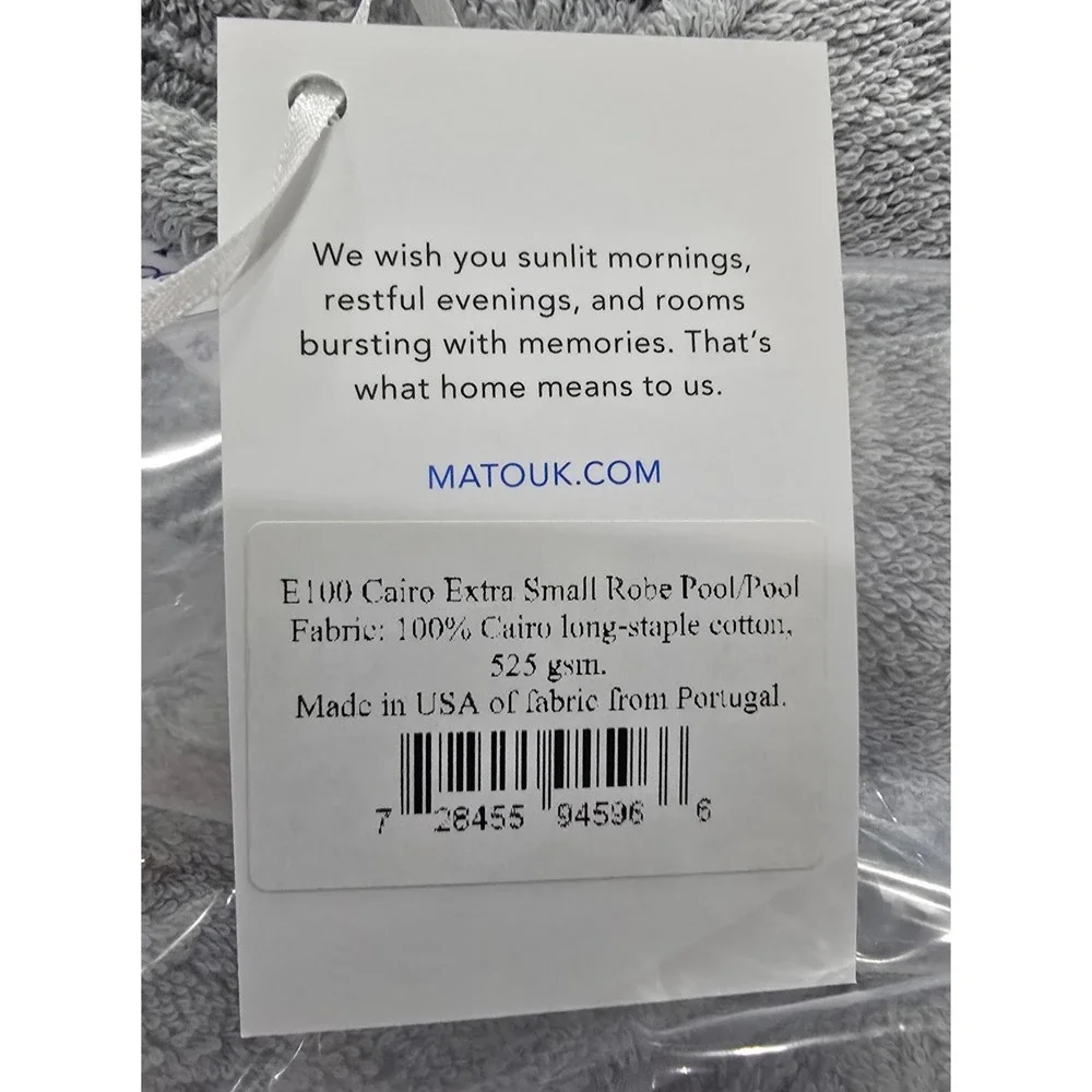 Matouk Cairo Robe Pool Gray 100%‎ Long-Staple Cotton Terry Cloth XS E100 NEW